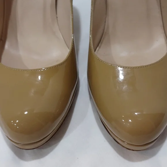 L.K.Bennett PATENT LEATHER NUDE ROUND TOE PUMPS STILETTOS SIZE 38/ US 5.5 - Picture 2 of 14